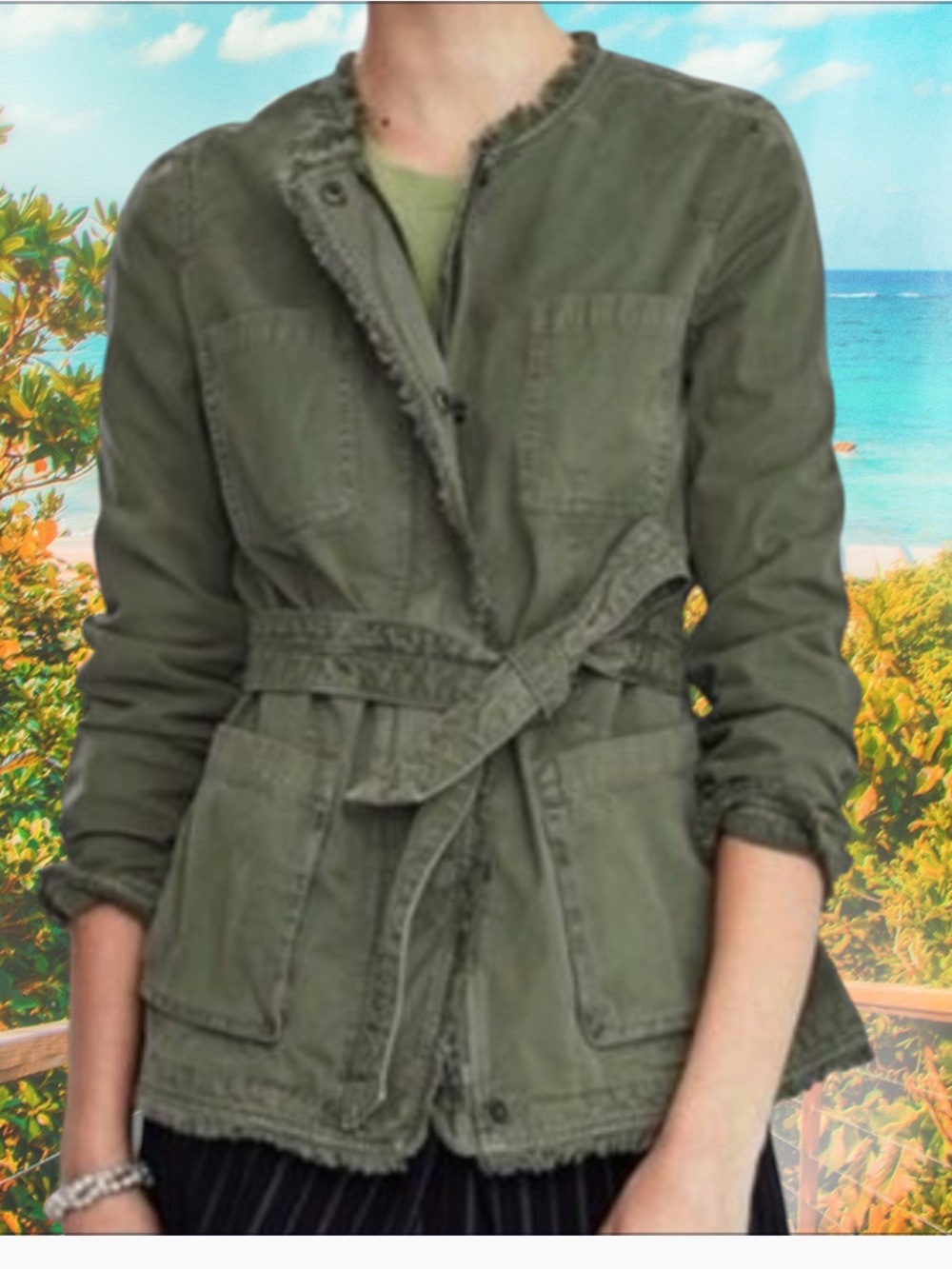 BANANA REPUBLIC MILITARY SAFARI UTILITY BELTED JACKET OLIVE MEDIUM